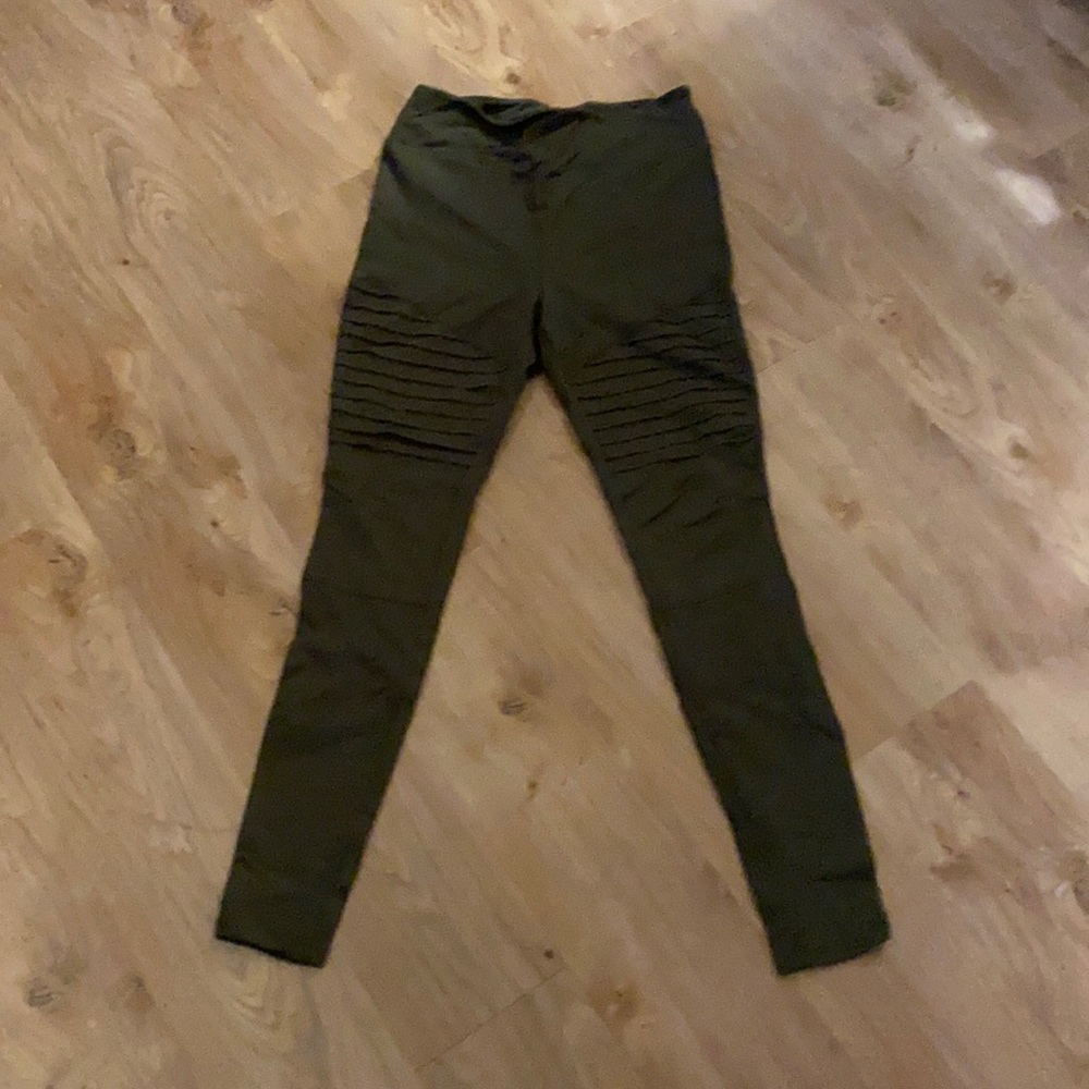 Dark green luxe moto jeggings